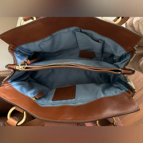 Coach Vintage Patchwork Leather and Denim Turnlock Satchel Handbag - Picture 6 of 7